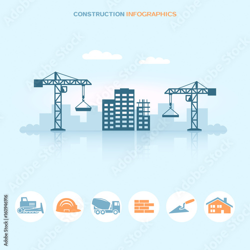 Web banner infographic design with construction site icons