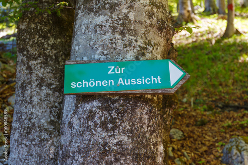 Sign to the beautiful view Lookout ("Zur schönen Aussicht")