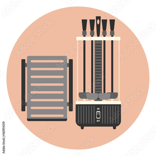 Vertical BBQ grill, kitchen shashlik and kebab maker, electric shashlik cooker icon