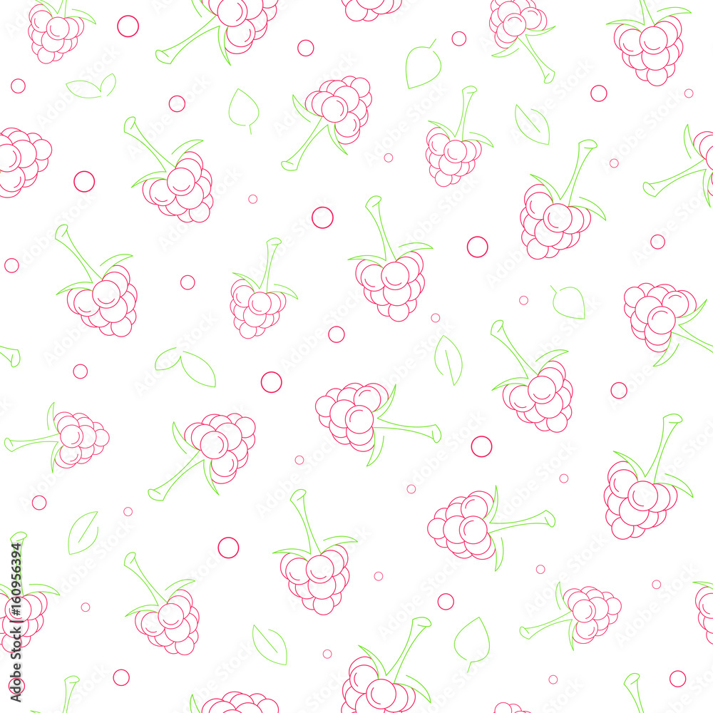 Seamless pattern with berries. The pattern with raspberries in a linear style. Vector illustration. Seamless pattern with berries. The pattern with raspberries in a linear style. Vector illustration.