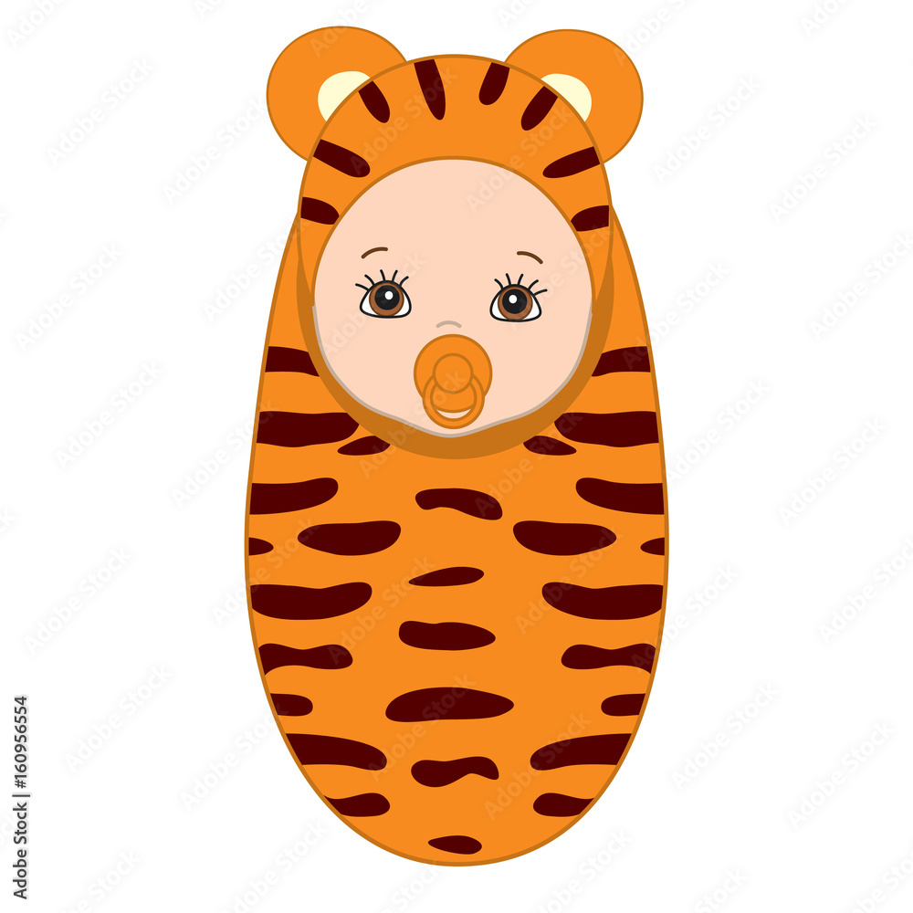 Vector Cute Baby in Tiger Costume. Vector Cute Baby in Tiger Costume.