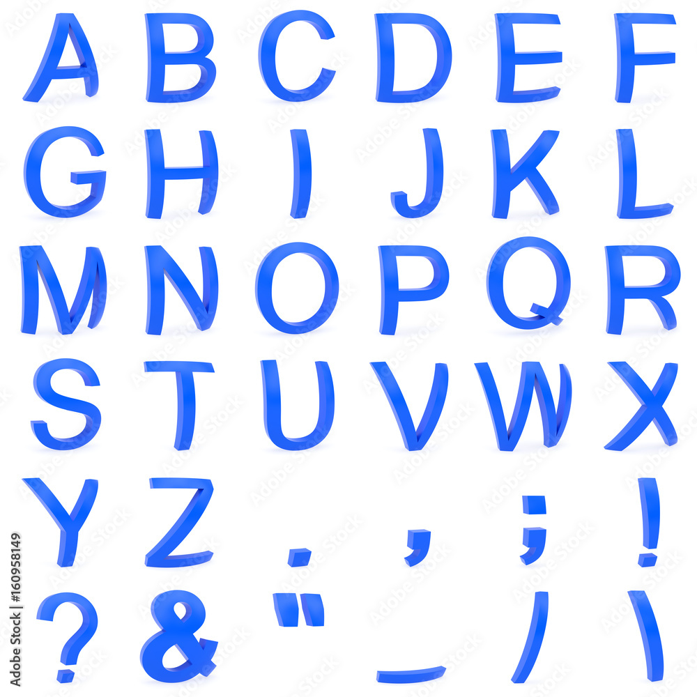 Blue font from curved 3D capital letters