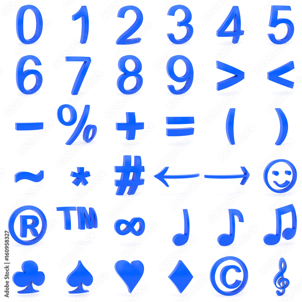 Blue curved 3D numbers and symbols
