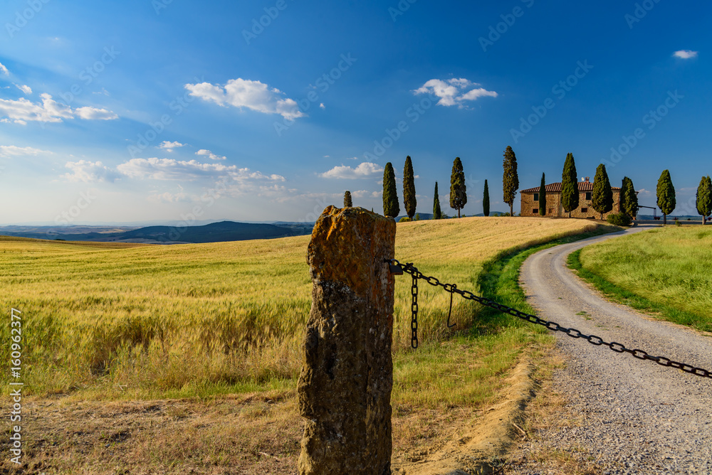Rural landscape of valleys in summer in the province of siena in tuscany italy