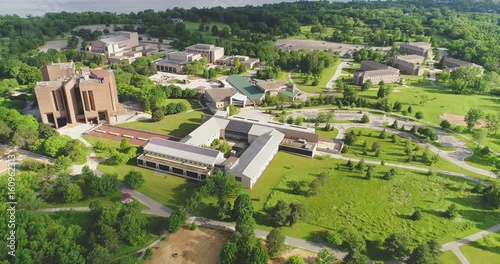 Morning aerial view of stunning University of Wisconsin Green Bay Campus in Springtime. photo