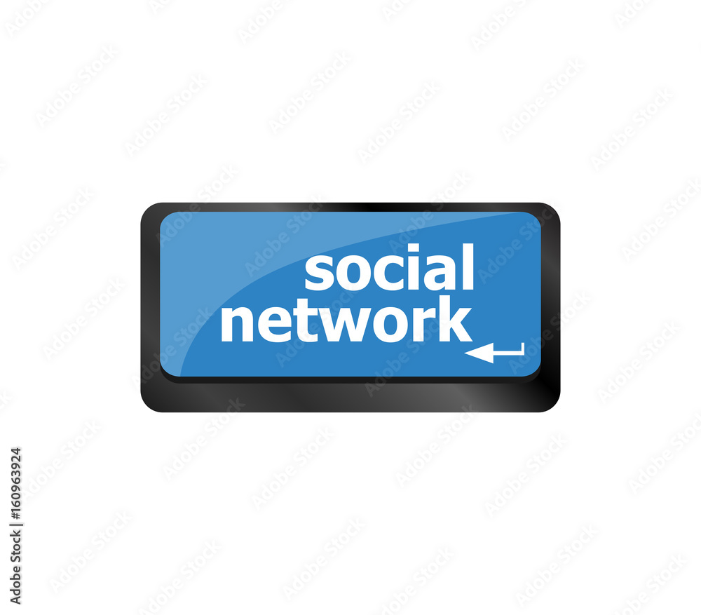 Social network word on computer keyboard key button Social network word on computer keyboard key button