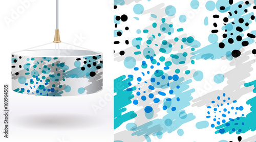 A set of summer seamless unique abstract hand-drawn patterns, demonstrated on textile lampshades. Can be used for embroidery, print or silkscreen on fabric.