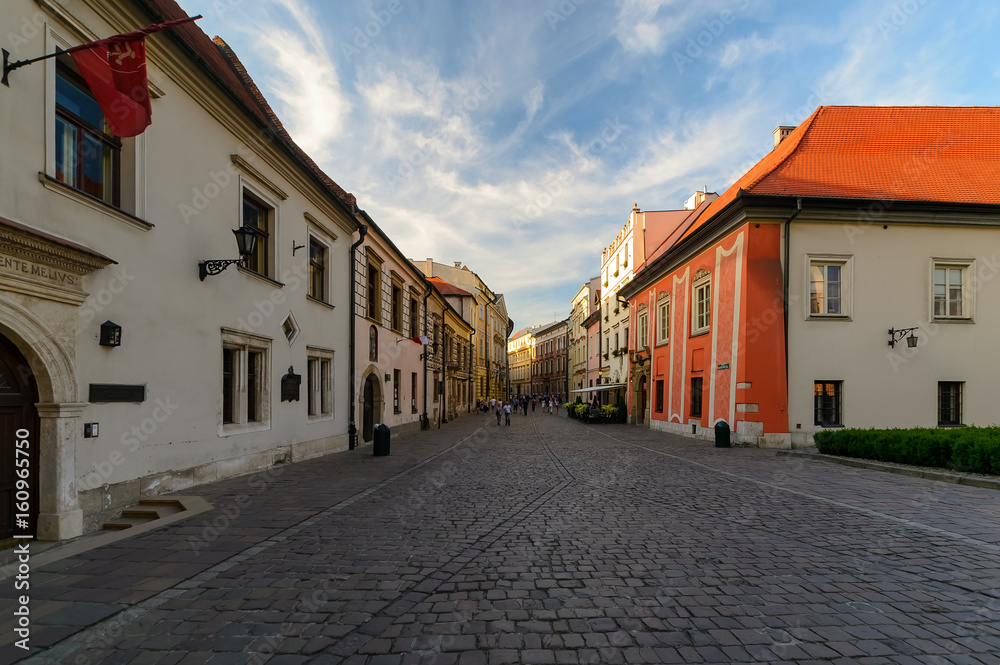 Street in old Krakow in the evening.