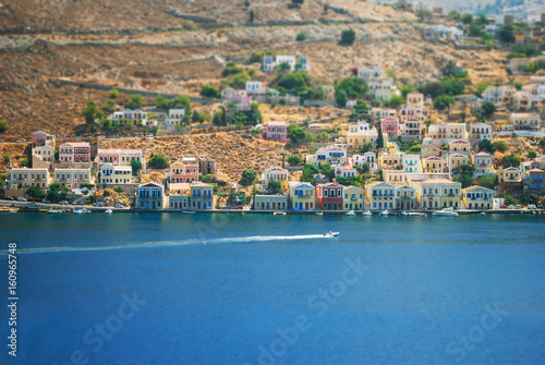 The beautiful Greek island of Symi photographed from surrounding hills