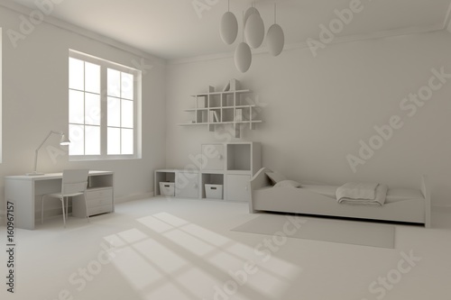 White children room. Scandinavian interior design. 3D illustration