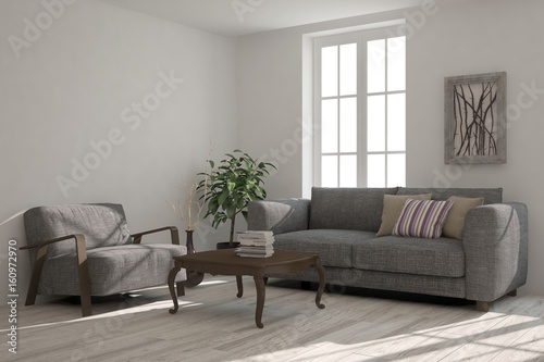 Wallpaper Mural White modern room with sofa. Scandinavian interior design. 3D illustration Torontodigital.ca
