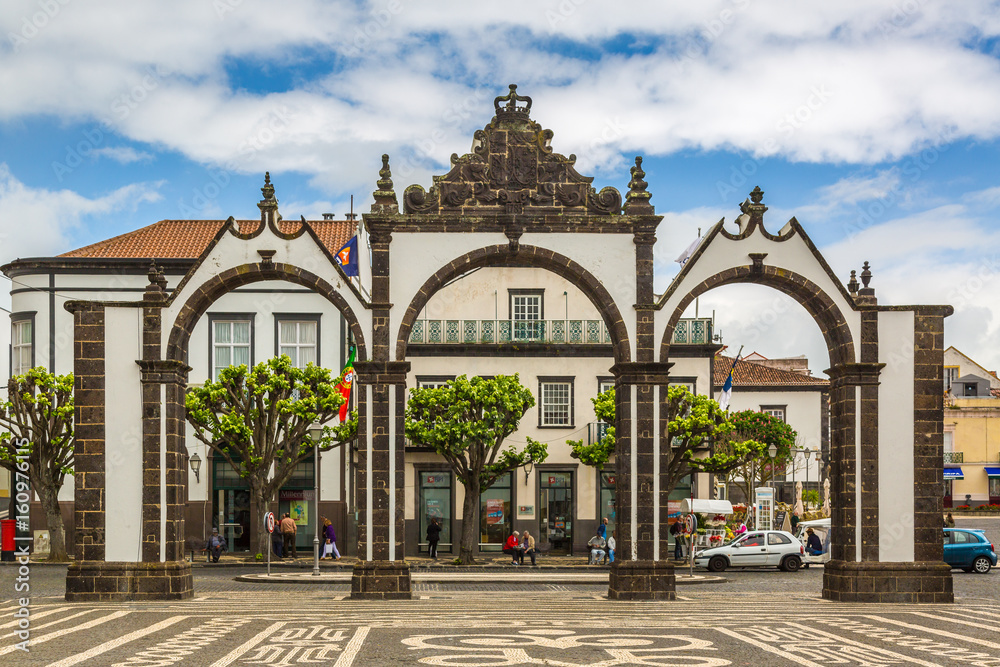 Ponta Delgada, Azores - May 05,2017: Portas da Cidade - City Gate in Ponta Delgada, Azores