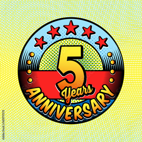 5th anniversary logo. Vector and illustrations. Comics anniversary logo.
