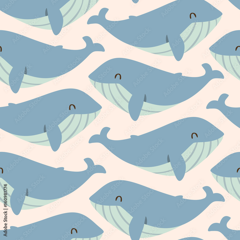 Naklejka premium vector blue whale seamless pattern