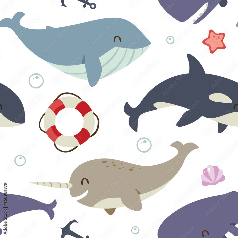 vector blue whale, sperm whale, narwhal and killer whale set vector blue whale, sperm whale, narwhal and killer whale set