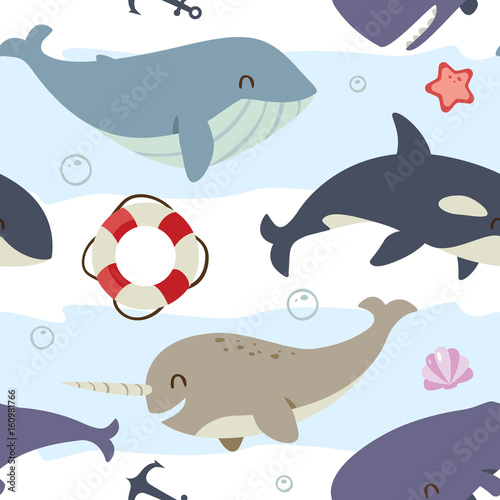 vector blue whale  sperm whale  narwhal and killer whale set