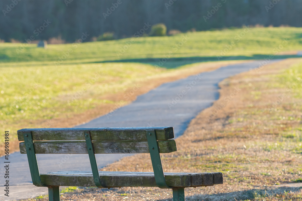 park bench and trail