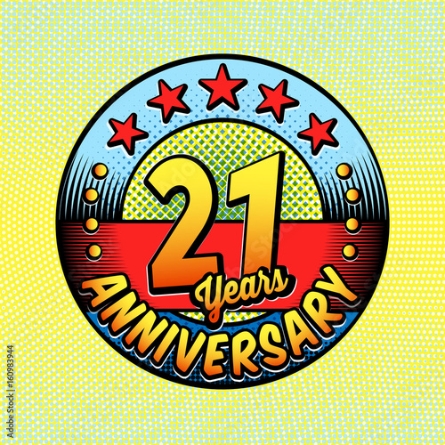 21st anniversary logo. Vector and illustrations. Comics anniversary logo.
