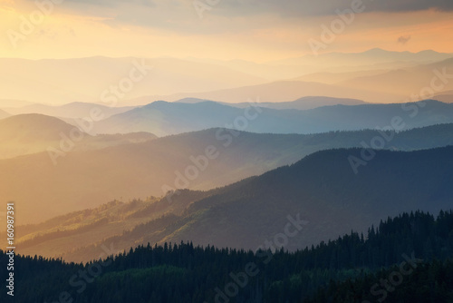 Hills lines during sunrise. Beautiful natural landscape