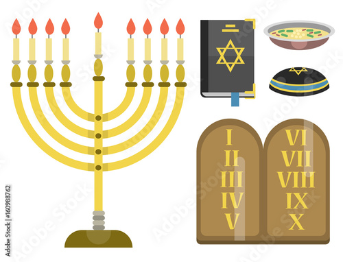 Judaism church traditional symbols isolated hanukkah religious synagogue passover hebrew jew vector illustration.