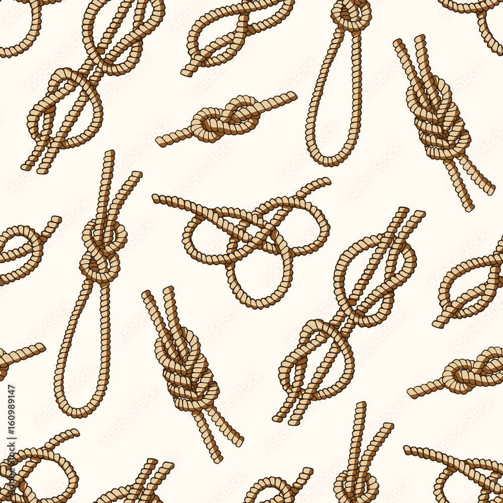 Different sea boat knots types noose rope vector set illustration