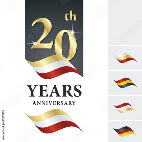 Anniversary 20 th years celebrating logo gold white red ribbon