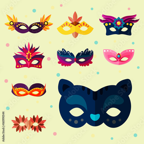Authentic handmade venetian painted carnival face masks party decoration masquerade vector illustration