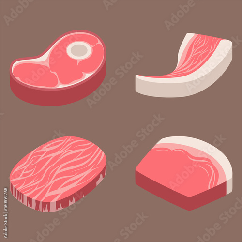 Beef steak raw meat food red fresh cut butcher uncooked chop barbecue bbq slice ingredient vector illustration © Vectorwonderland