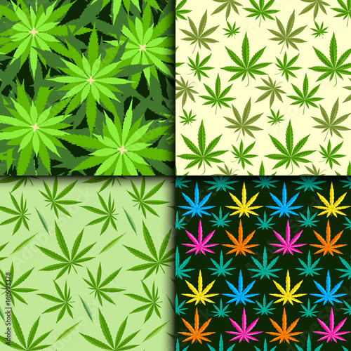 Green marijuana background vector illustration seamless pattern marihuana leaf herb narcotic textile