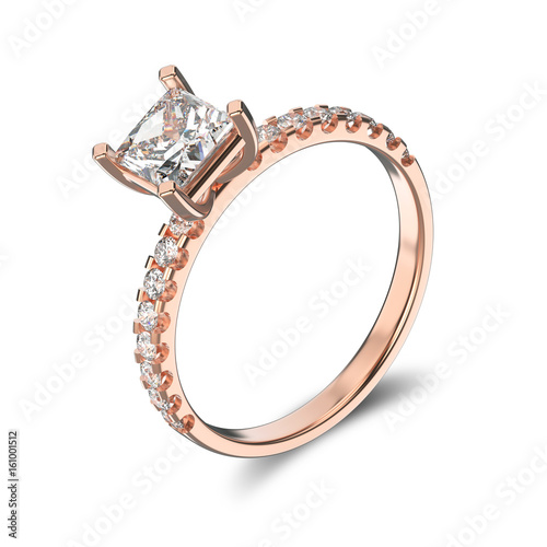 3D illustration isolated classic rose gold ring with a diamonds on a white background photo