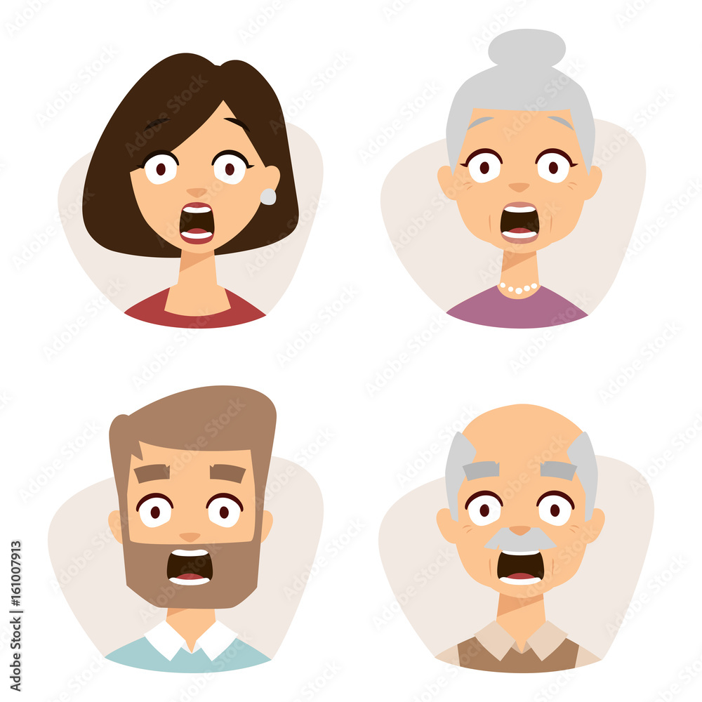 Vector set beautiful emoticons face of people fear shock surprise avatars characters illustration Vector set beautiful emoticons face of people fear shock surprise avatars characters illustration