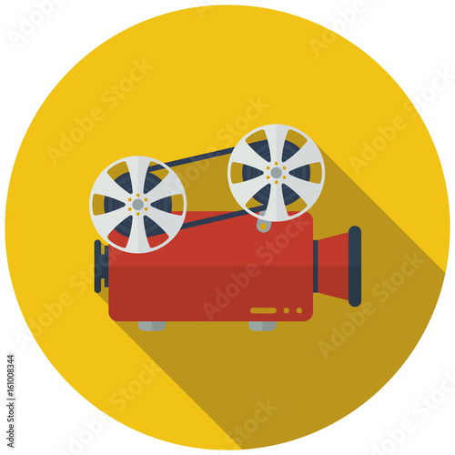 CINEMA PROJECTOR in flat style icon with shadow. Vector illustration.