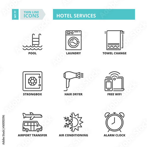 Thin line icons. Hotel services