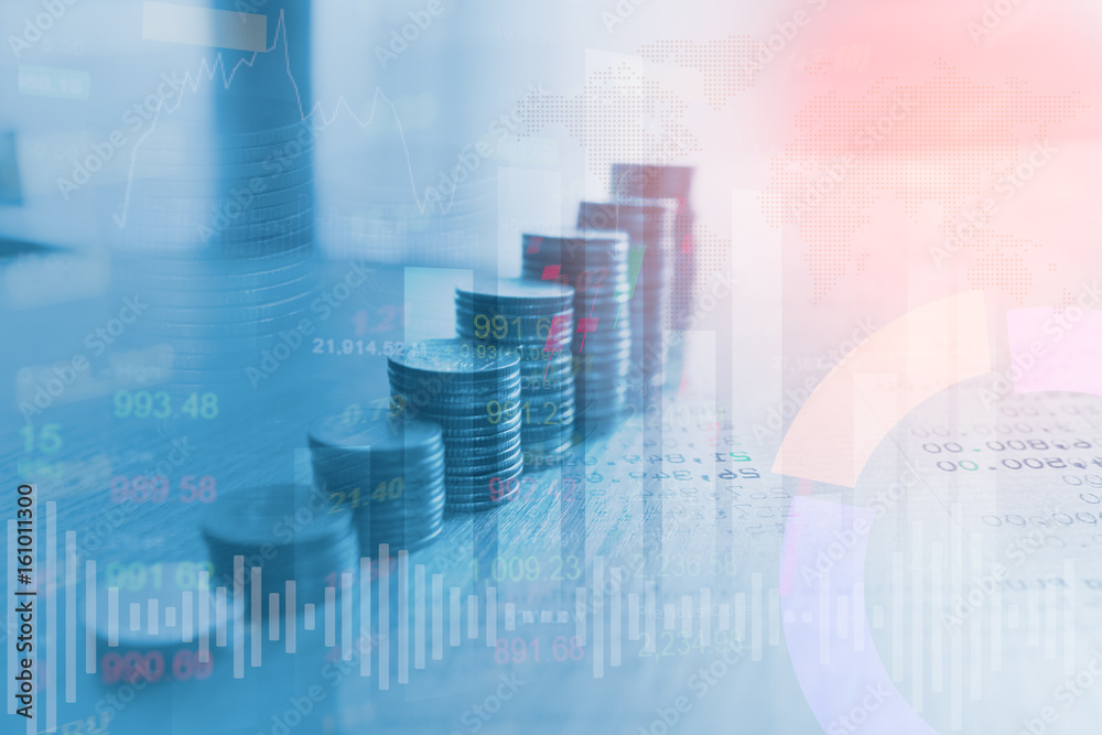 Φωτογραφία Stack coin money finance and banking with profit graph of stock market trade ind