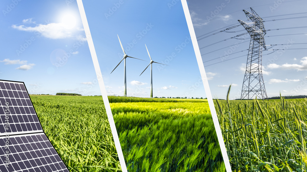Renewable energies concept collage - obrazy, fototapety, plakaty 