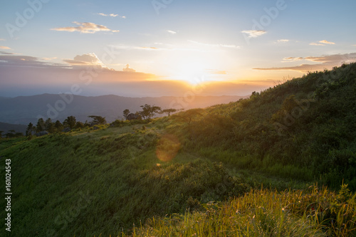 Fototapeta Naklejka Na Ścianę i Meble -  Sunset scene at Phu Chi fa mountain ,chiang rai , Thailand.