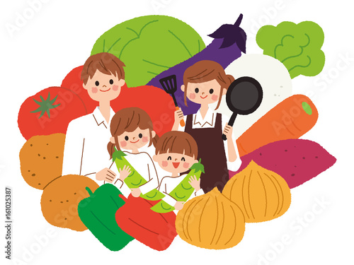 家族　4人　野菜