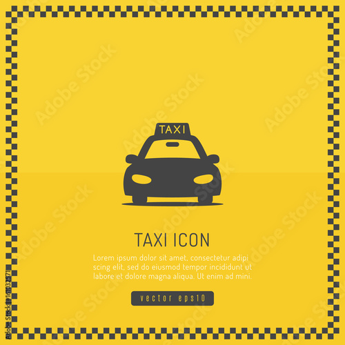 Taxi cab yellow background with checkered frame and car icon vector illustration