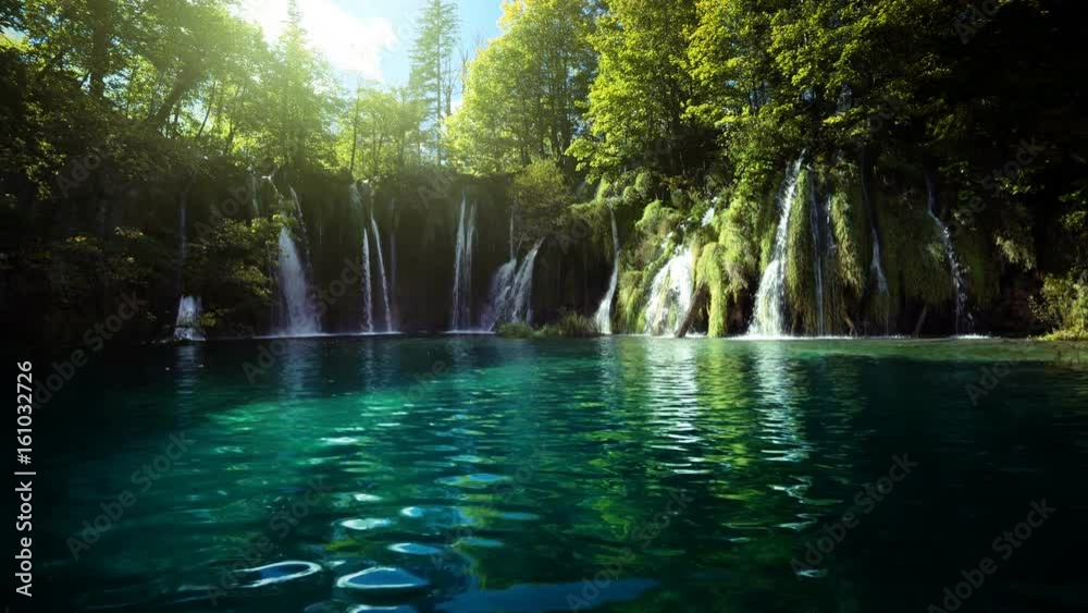 waterfall in forest Plitvice Lakes National Park, Croatia