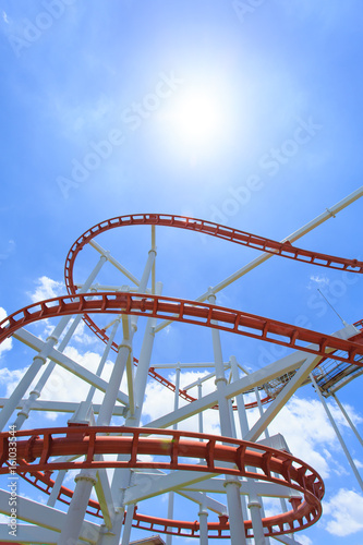 Roller coaster lines in blue sky