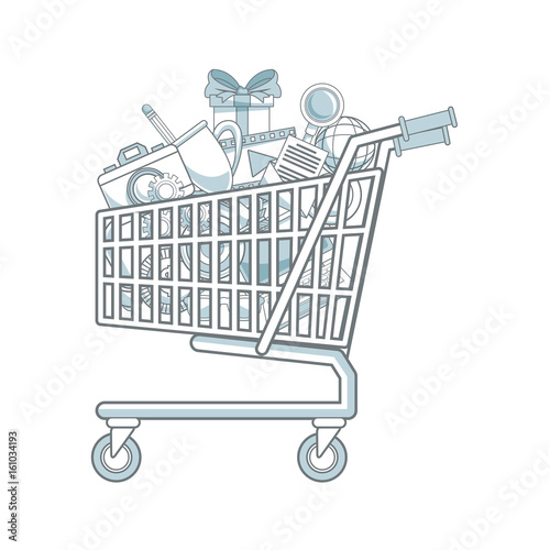 shopping cart full of social media items vector illustration