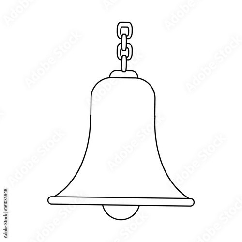 outlined bell with chain antique traditional vector illustration