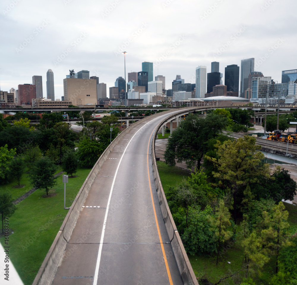 Houston Highway Downtown City Skyline Overcast Day Texas Houston Highway Downtown City Skyline Overcast Day Texas