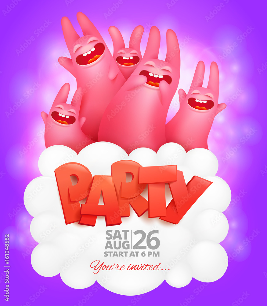 Party flyer template with dancing pink rabbits