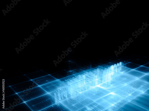 Abstract background element. Fractal graphics series. Three-dimensional composition of repeating grids. Information technology concept. Blue and black colors.
