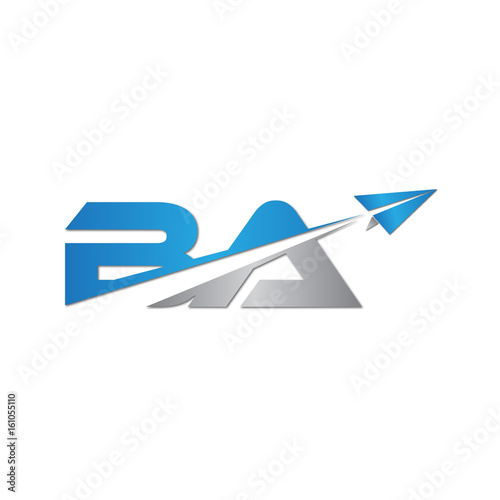 initial letter BA logo origami paper plane