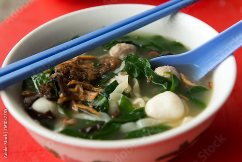 Asian noodle soup, pan mee photo