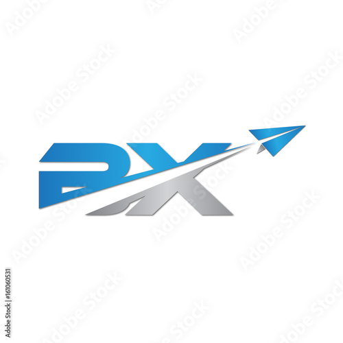 initial letter BX logo origami paper plane