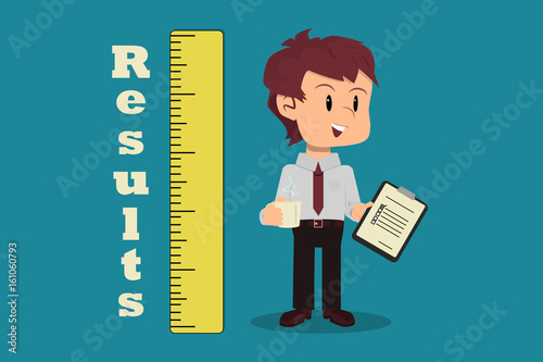 Office worker shows final productivity results.