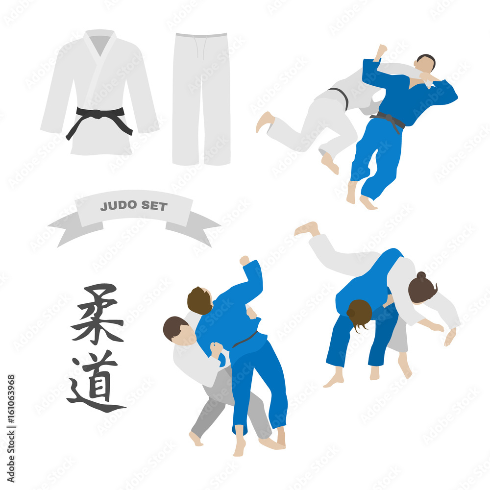 Judo vector set. Kimono and throws.